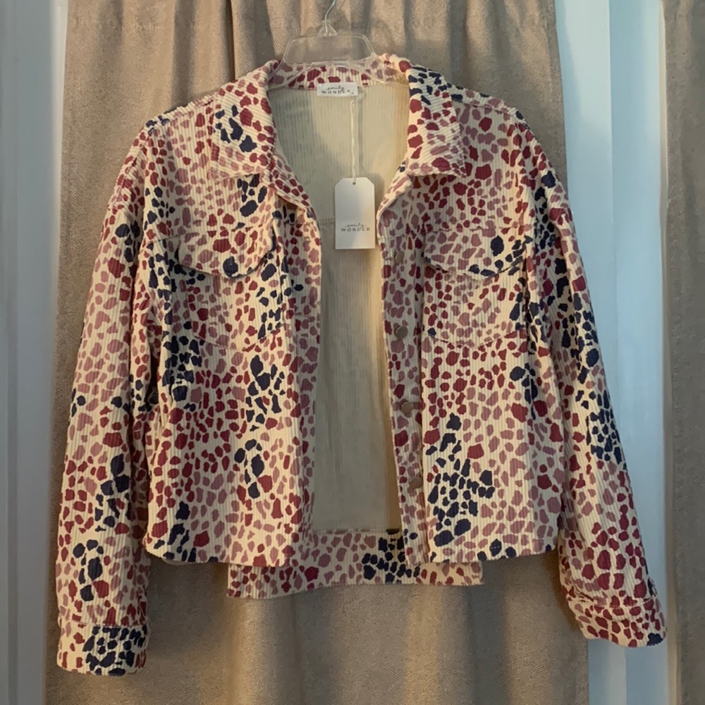 NWT L  Emily Wonder Corduroy Jacket multi color leopard print